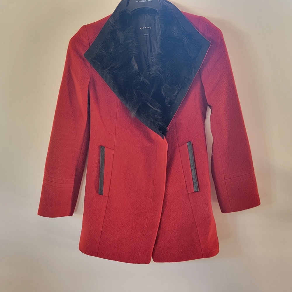 Blu Pepé | Faux Fur Wool Coat red Pea Coat medium